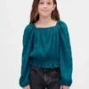 Top con peplo in maglia stropicciata per bambini