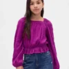 Top con peplo in maglia stropicciata per bambini