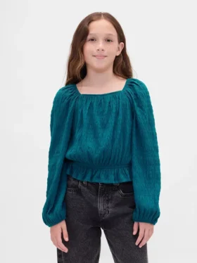 Top con peplo in maglia stropicciata per bambini