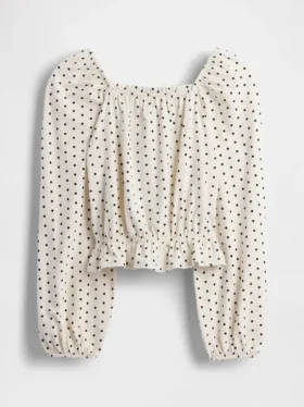 Top con peplo in maglia stropicciata per bambini