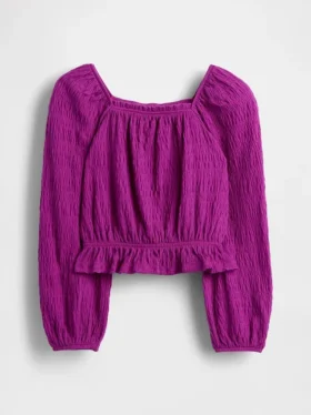 Top con peplo in maglia stropicciata per bambini