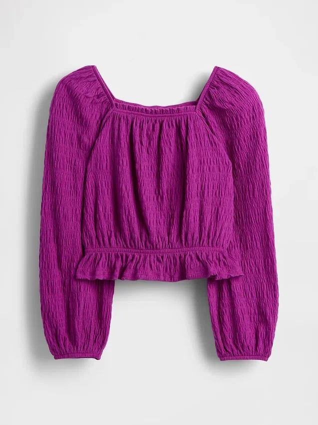 Top con peplo in maglia stropicciata per bambini