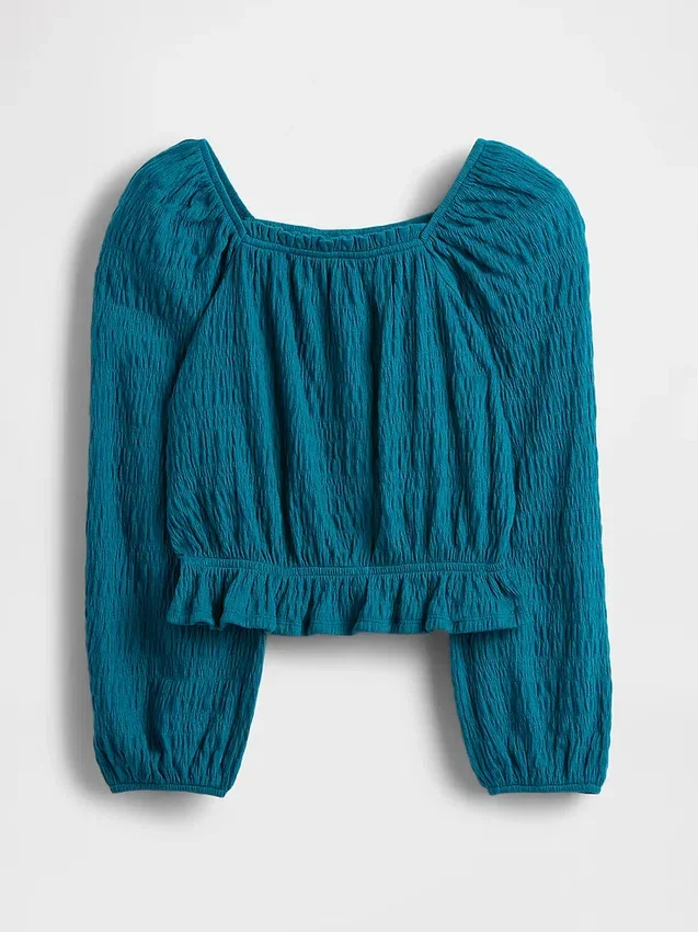 Top con peplo in maglia stropicciata per bambini
