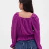 Top con peplo in maglia stropicciata per bambini