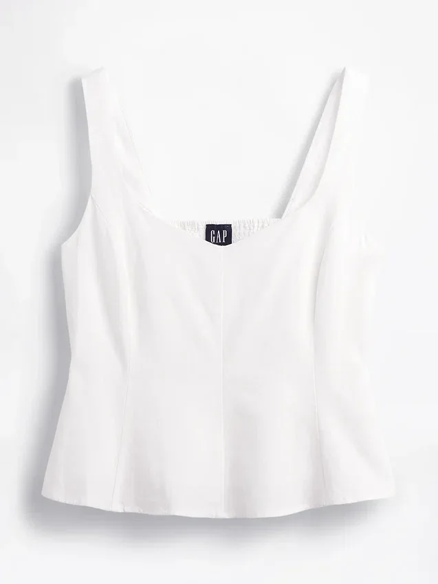 Top con peplo in misto lino