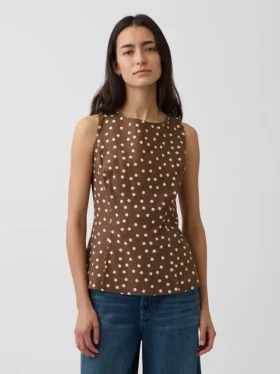 Top con scollo a barchetta in misto lino