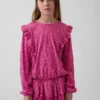 Top con volant in maglia stropicciata per bambini