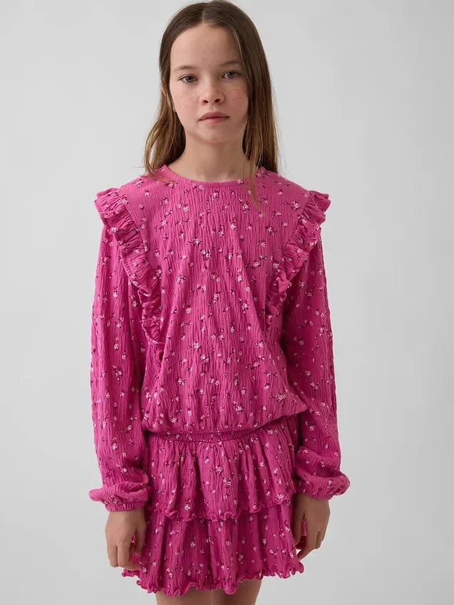 Top con volant in maglia stropicciata per bambini