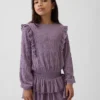 Top con volant in maglia stropicciata per bambini