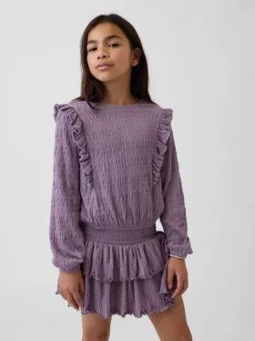 Top con volant in maglia stropicciata per bambini