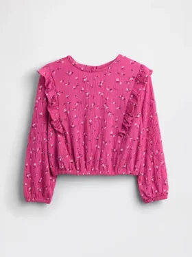 Top con volant in maglia stropicciata per bambini