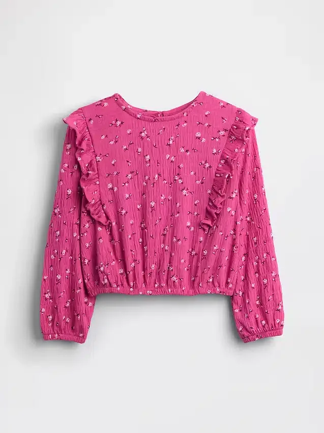 Top con volant in maglia stropicciata per bambini