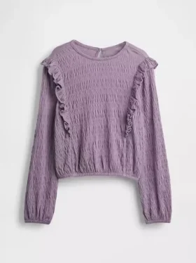Top con volant in maglia stropicciata per bambini