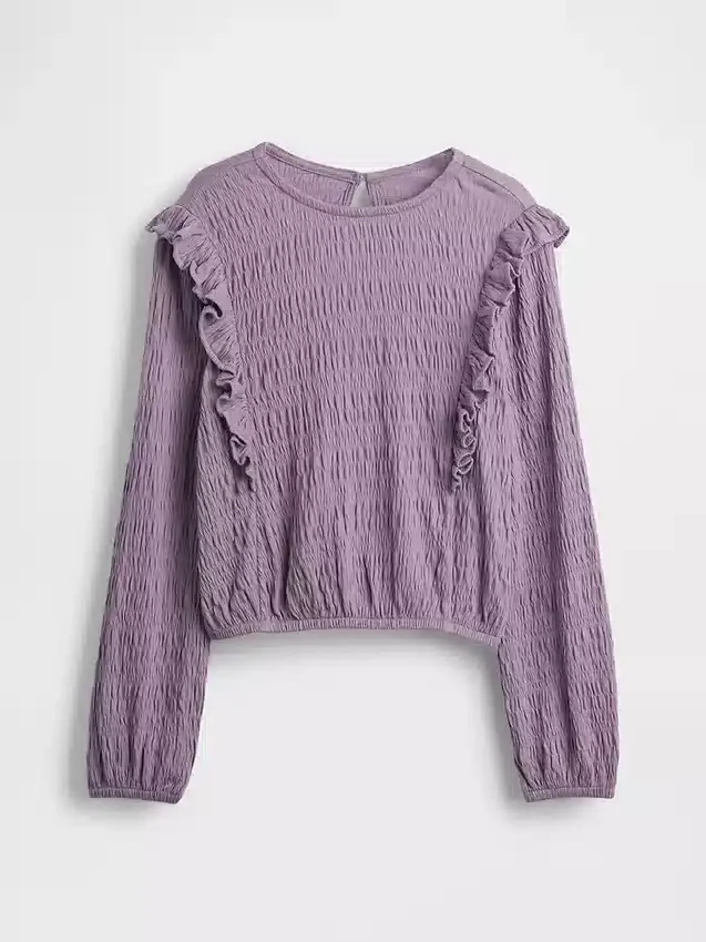Top con volant in maglia stropicciata per bambini