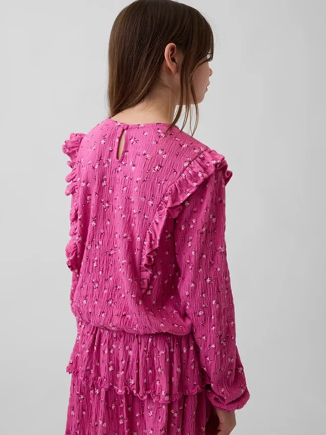 Top con volant in maglia stropicciata per bambini