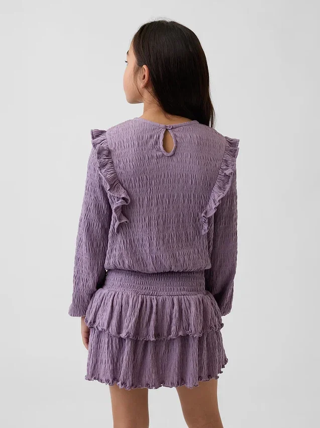Top con volant in maglia stropicciata per bambini