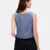 Top corto con abbottonatura frontale in misto lino