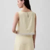 Top corto con orlo in pizzo in misto lino