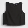 Top corto con orlo in pizzo in misto lino
