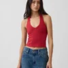 Top corto con scollo all’americana in maglia fitta