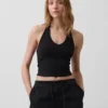 Top corto con scollo all’americana in maglia fitta