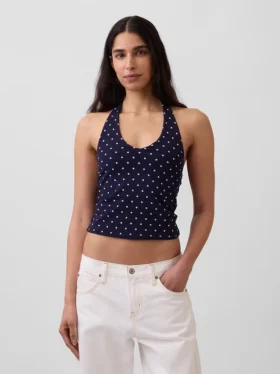 Top corto con scollo all’americana in maglia fitta