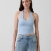 Top corto con scollo all’americana in maglia fitta