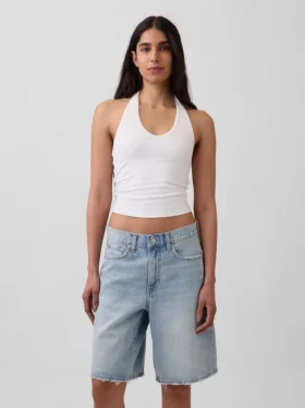 Top corto con scollo all’americana in maglia fitta