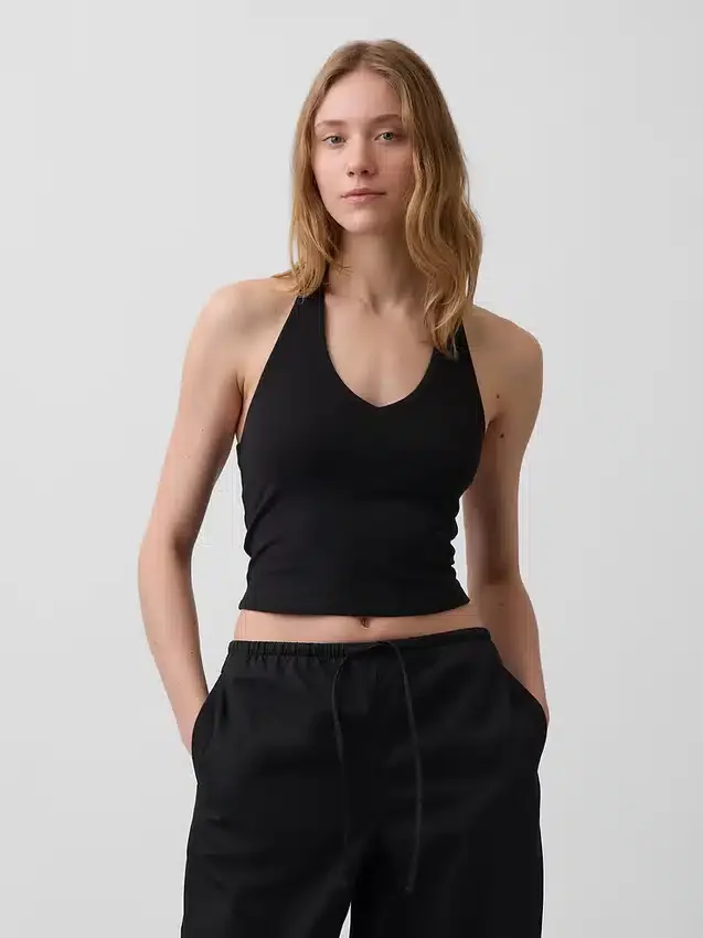 Top corto con scollo all’americana in maglia fitta
