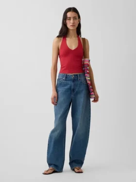 Top corto con scollo all’americana in maglia fitta