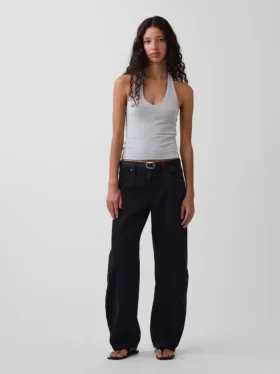 Top corto con scollo all’americana in maglia fitta