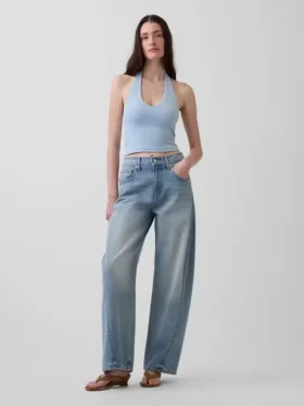 Top corto con scollo all’americana in maglia fitta