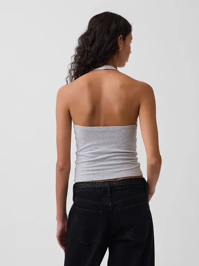 Top corto con scollo all’americana in maglia fitta