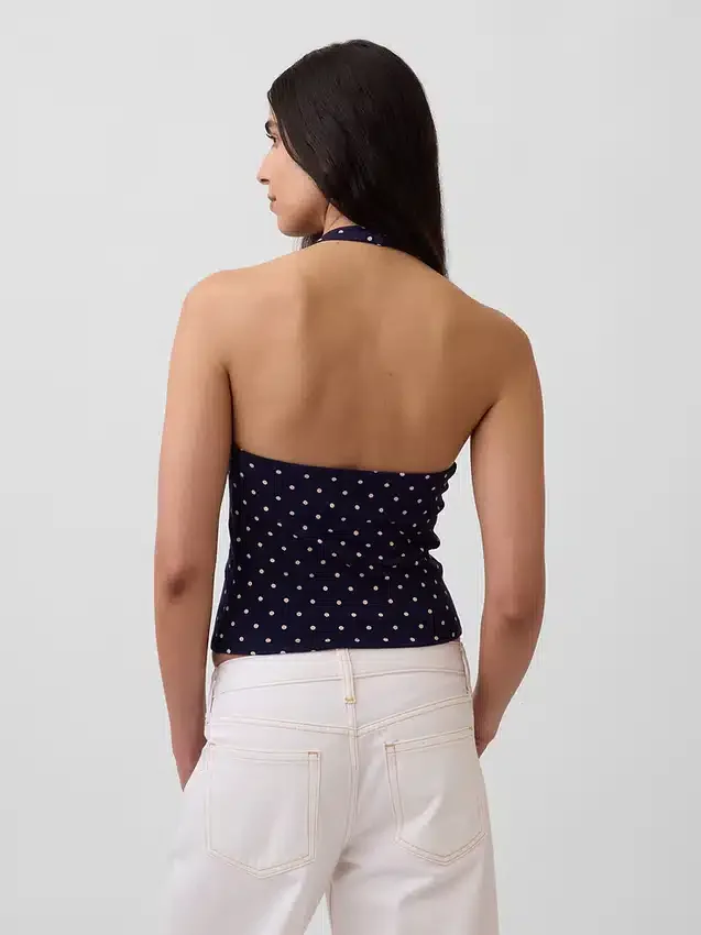 Top corto con scollo all’americana in maglia fitta