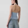 Top corto con scollo all’americana in maglia fitta