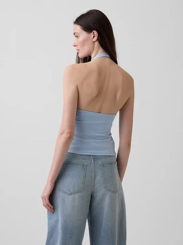 Top corto con scollo all’americana in maglia fitta