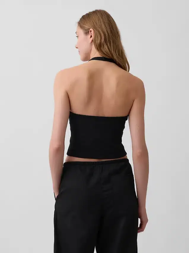 Top corto con scollo all’americana in maglia fitta