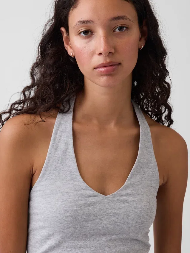 Top corto con scollo all’americana in maglia fitta
