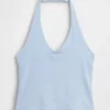 Top corto con scollo all’americana in maglia fitta