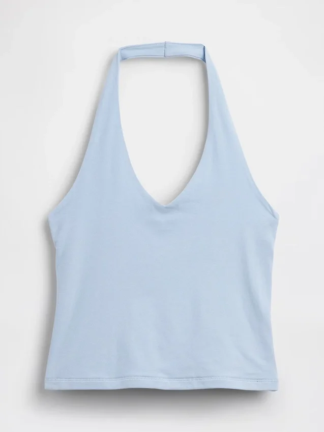 Top corto con scollo all’americana in maglia fitta