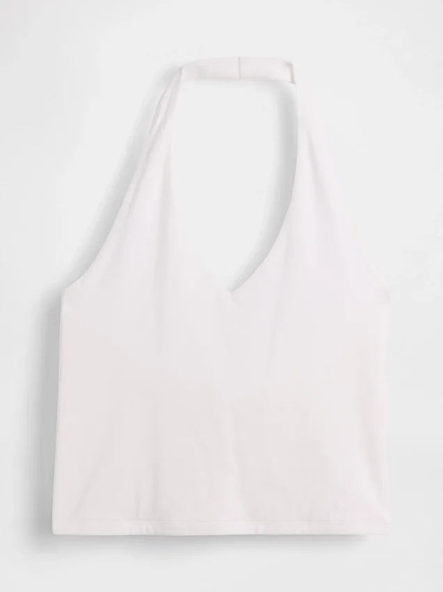Top corto con scollo all’americana in maglia fitta