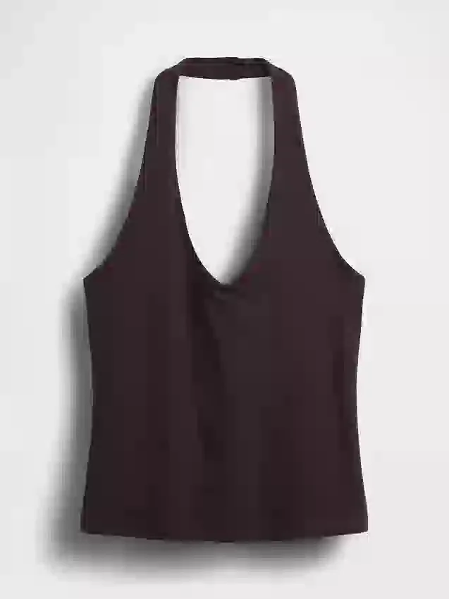 Top corto con scollo all’americana in maglia fitta