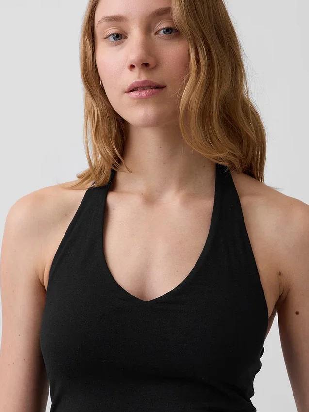 Top corto con scollo all’americana in maglia fitta