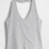 Top corto con scollo all’americana in maglia fitta