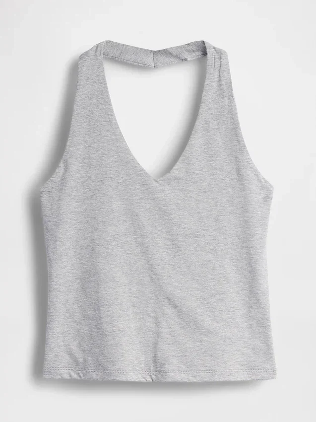 Top corto con scollo all’americana in maglia fitta