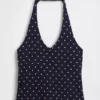 Top corto con scollo all’americana in maglia fitta