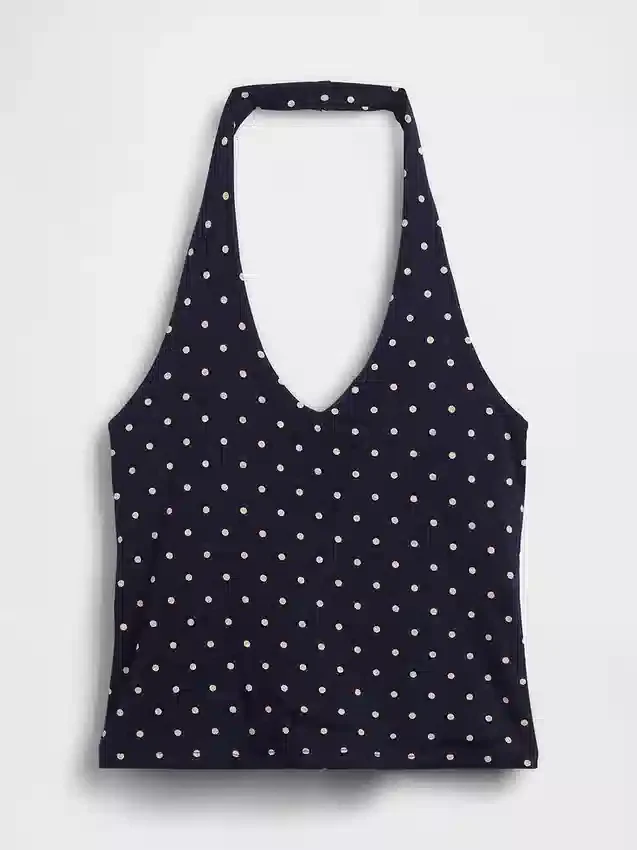 Top corto con scollo all’americana in maglia fitta
