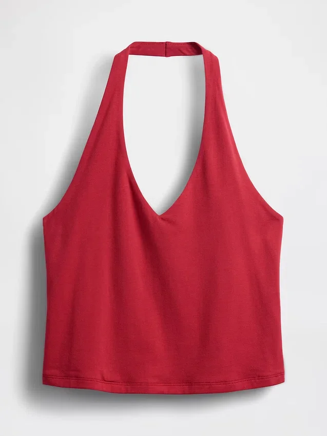 Top corto con scollo all’americana in maglia fitta
