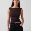 Top corto in jersey a maglia fitta con arricciature