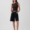 Top corto in jersey a maglia fitta con arricciature